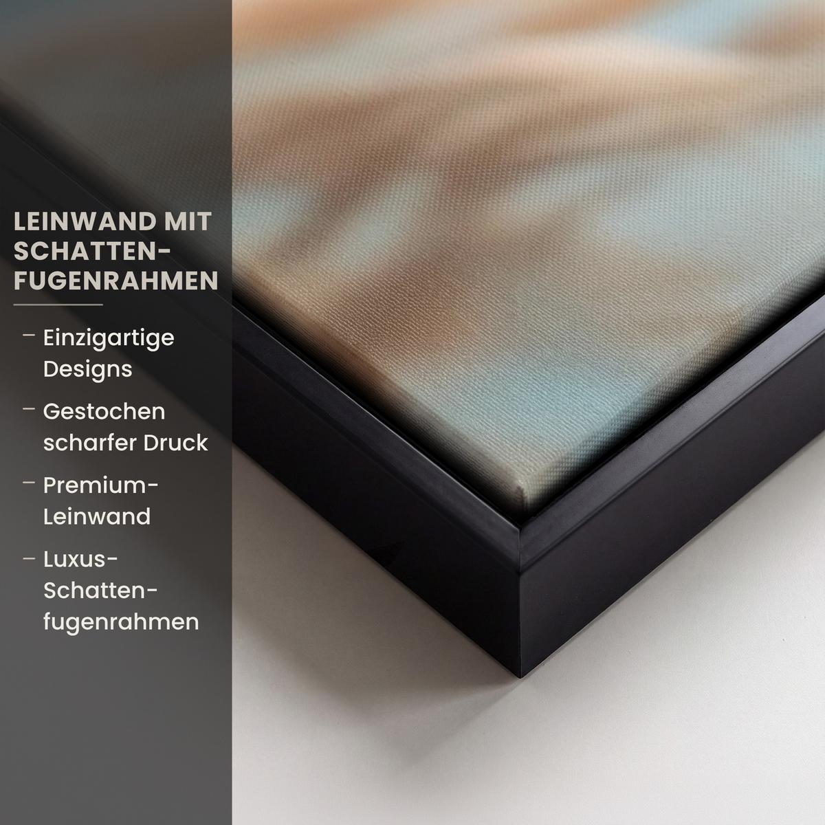 LEINWAND Bilder mit Rahmen - Ziergras - Wind - Hellbraun - 140x90 - Hellblau, Textil (140/90cm) - MuchoWow