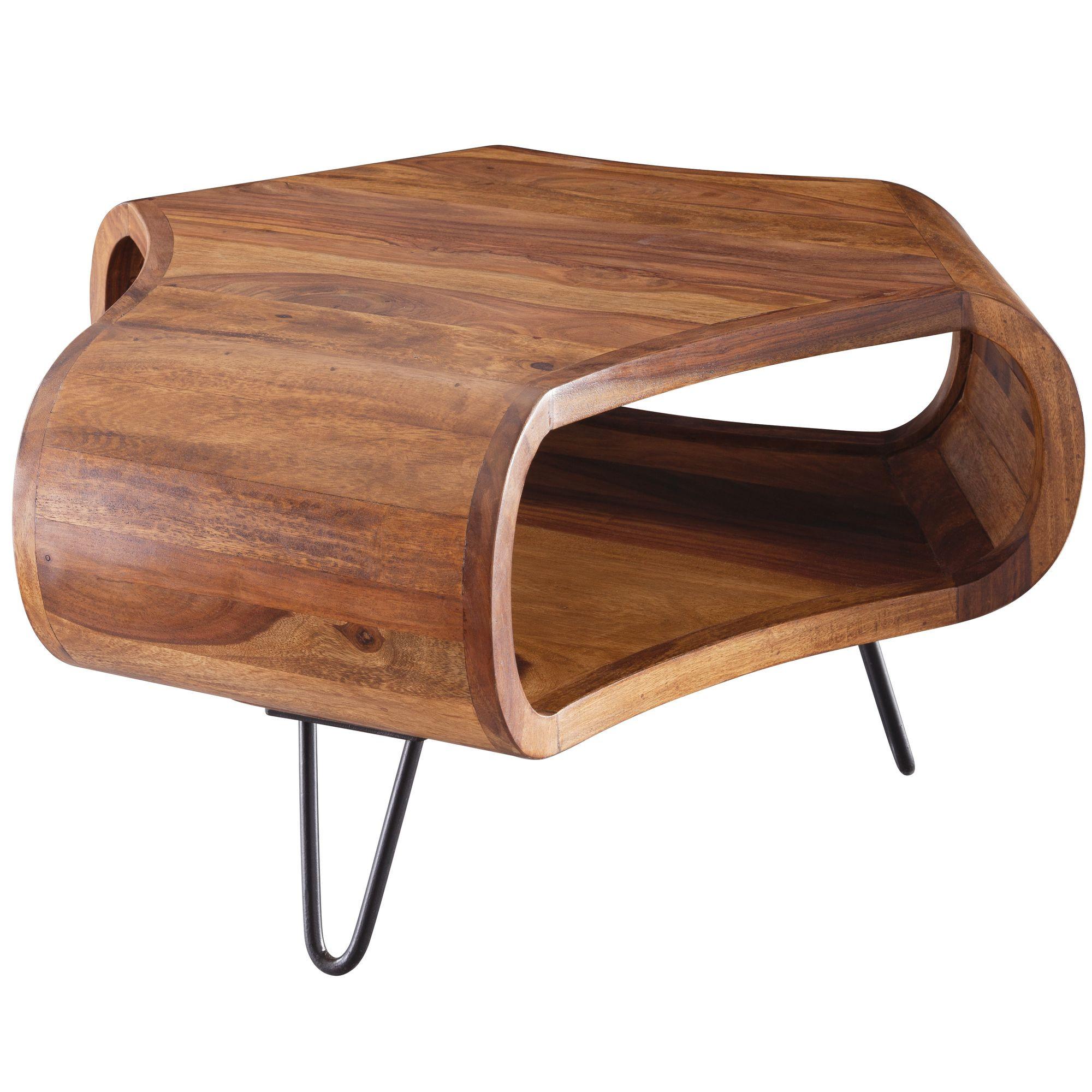 COUCHTISCH Sheesham Holz in Landhaus-Stil mit Stauraum, Maße 55x38x55 cm - Schwarz/Braun, Holz/Metall (55/55/38cm) - KADIMA DESIGN