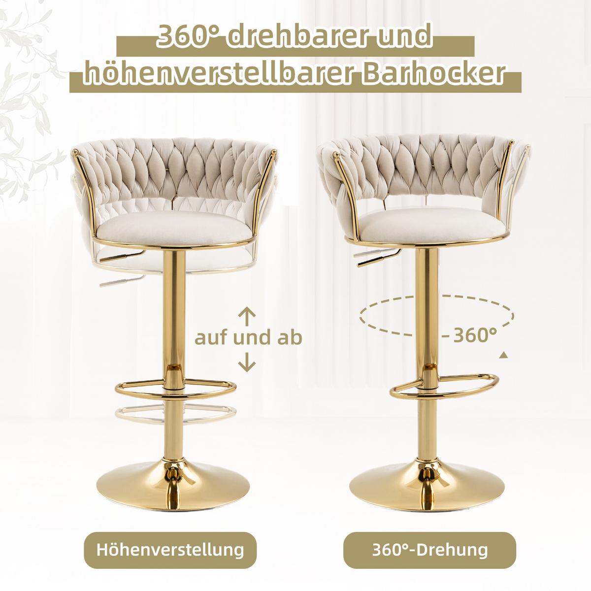 BARHOCKER samt höhenverstellbar 2er set goldfuß - Creme, Textil (54/78/46cm) - Urban Meuble