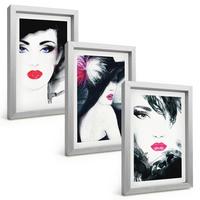 BILDER SET 3er Set - 20x30 cm Silberner Rahmen - Porträts von Frauen mit Lippen - Silberfarben, Kunststoff (20/30cm) - TULUP