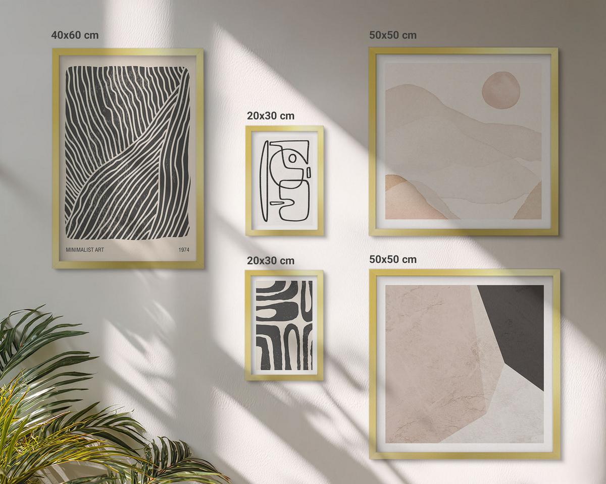 BILDER SET 5er Set - 50x50 cm & 20x30 cm & 40x60 cm Goldrahmen - Abstrakte Muster mit Linien - Goldfarben, Kunststoff (40/60cm) - TULUP