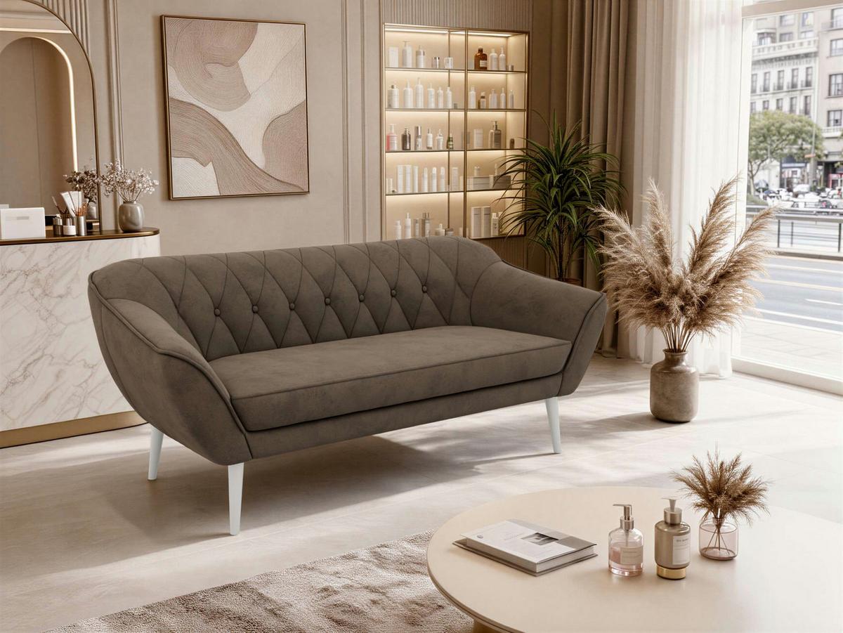 3-SITZER-SOFA PIRS - Braun Velvet - Weiße Beine - Dunkelbraun/Braun, Holzwerkstoff/Textil (180/75/74cm) - MKS