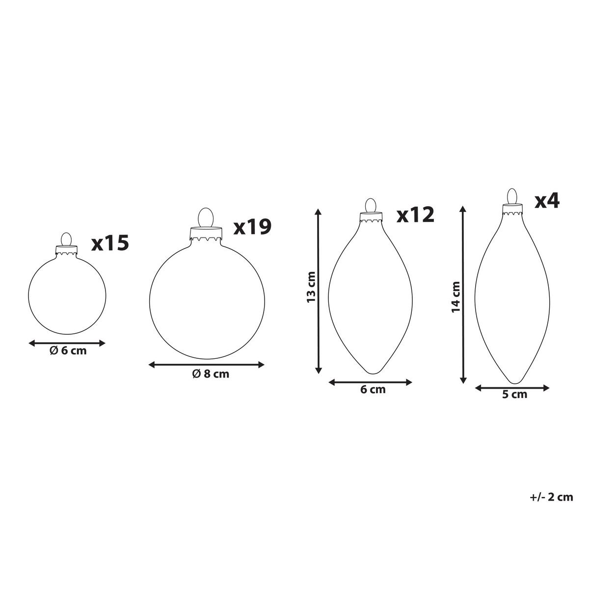 WEIHNACHTSKUGEL 50er Set Glas Rot/Weiß Snowflake - Rot/Weiß, Glas (8/14/8cm) - Beliani