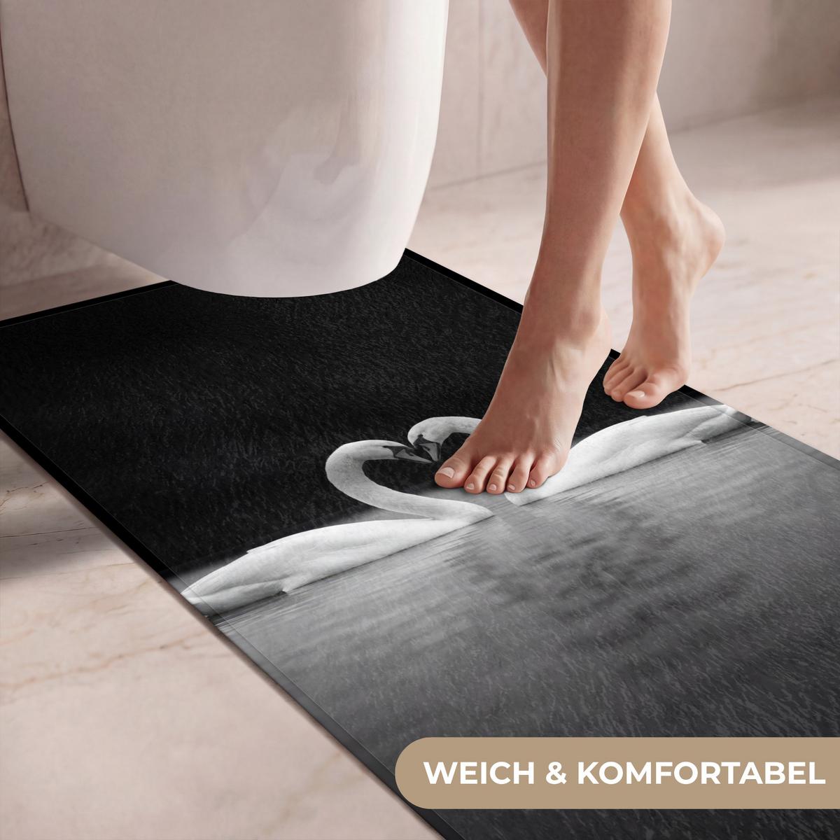 WC-VORLEGER Schwäne - Herz - Schwarz - Weiß Toilettenvorleger 60x120 cm - Schwarz, Textil (60/1cm) - OnlyWow
