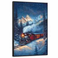 LEINWAND Bilder mit Rahmen - Zug - Weihnachten - Schnee - Weihnachtszug - 100x150 - Anthrazit, Textil (100/150cm) - MuchoWow