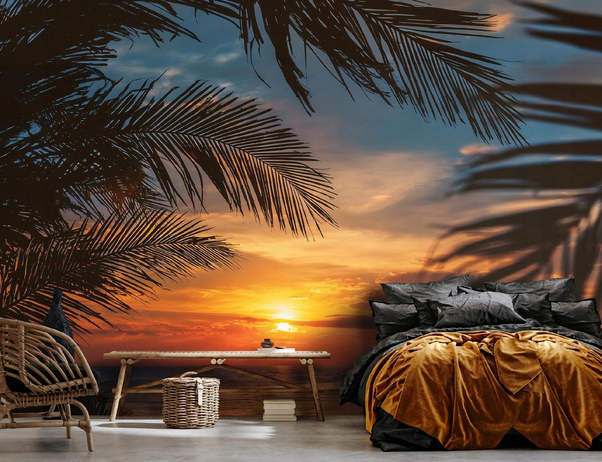 FOTOTAPETE Strand Palmen Orange 400x280 cm - Multicolor, Papier (400/280cm) - Wallarena
