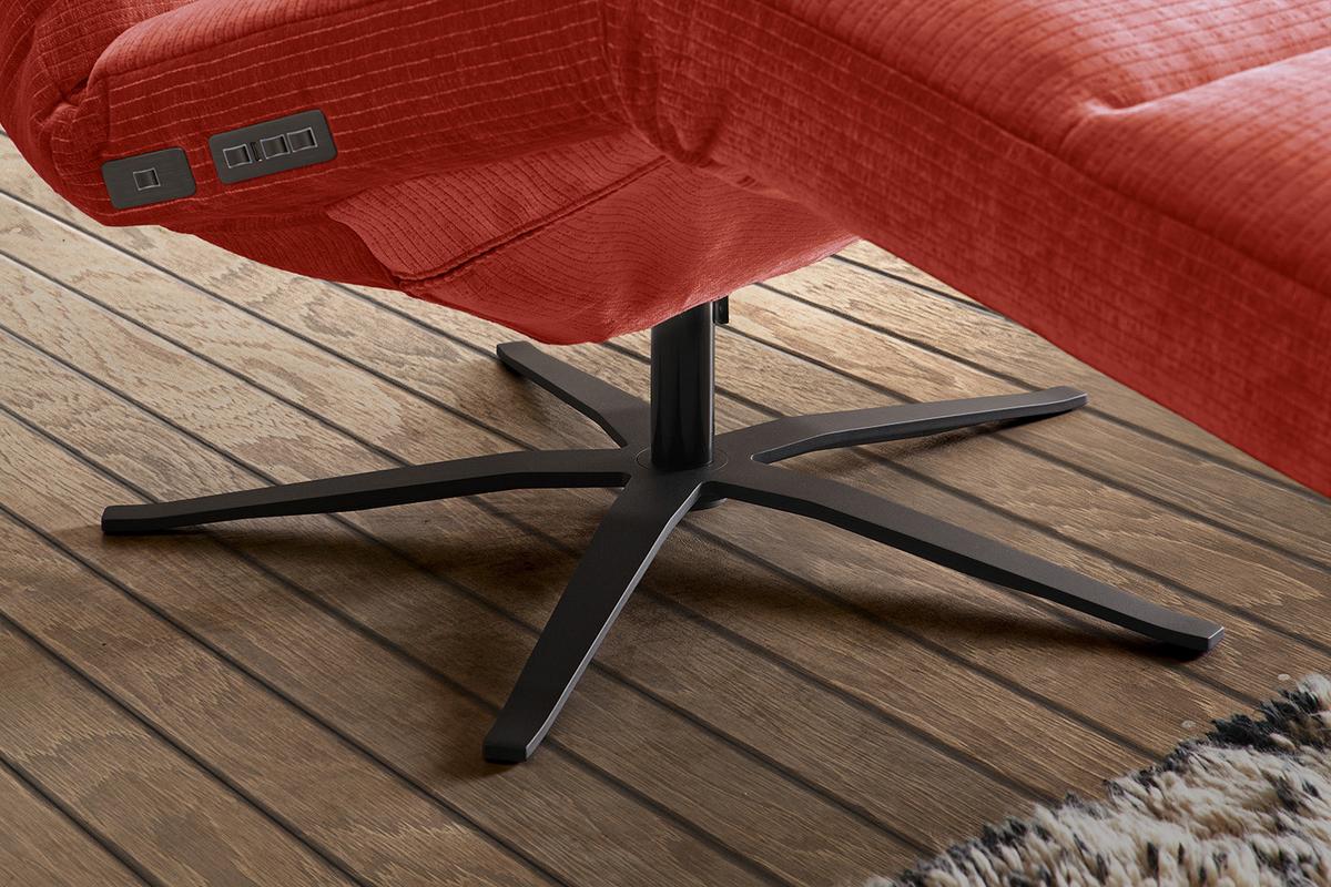 RELAXLIEGE ALINA Rot Cord Relaxfunktion, Drehbar (360°) - Rot/Schwarz, Textil/Metall (82/115/156cm) - KAWOLA