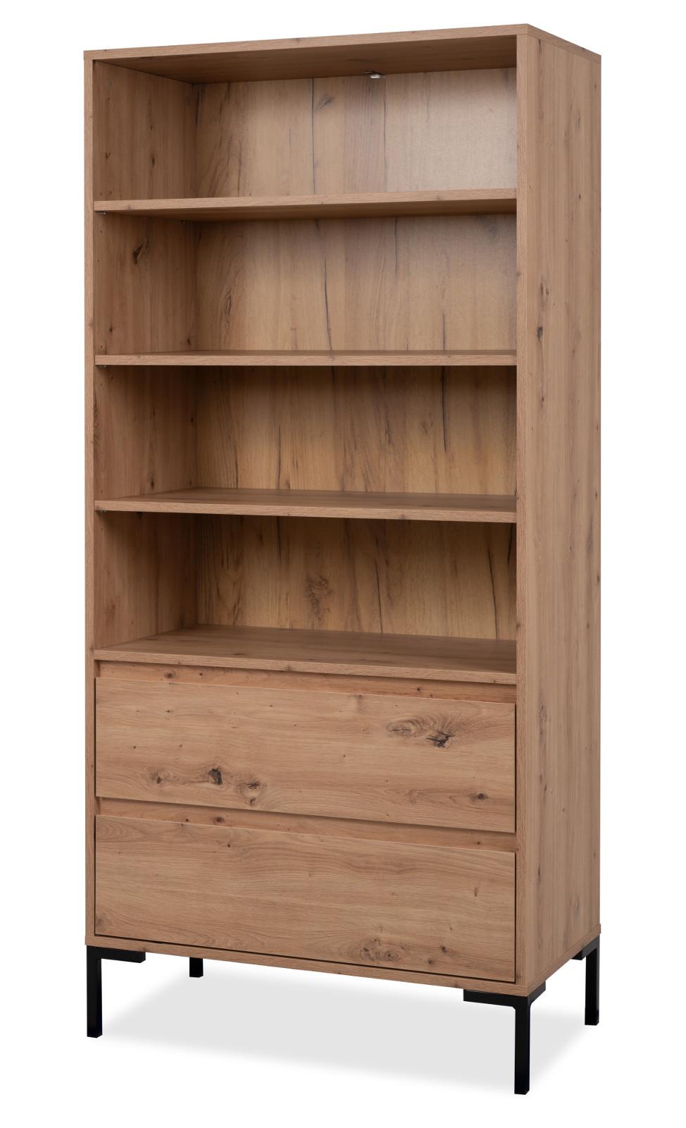 REGALSCHRANK Eiche Artisan 78 x 165 cm, Regal mit 2 Schubladen - Schwarz/Eiche Artisan, Holzwerkstoff/Metall (77.5/165/40cm) - Furn.Design