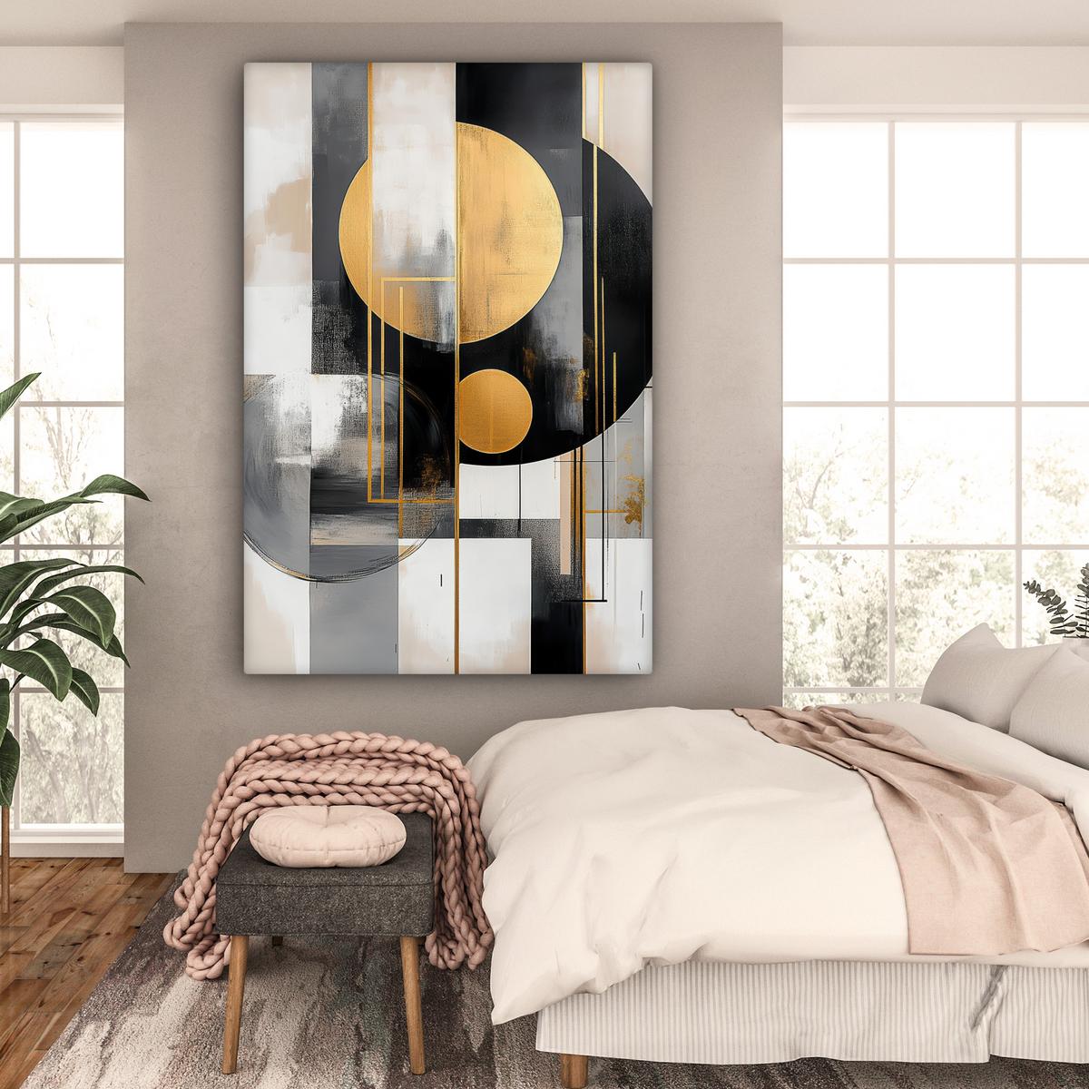 LEINWANDBILD Abstrakt - Gold - Silber - Formen - Ästhetisch - Modern Deko Groß 90x140 cm - Goldfarben, Textil (90/140cm) - MuchoWow
