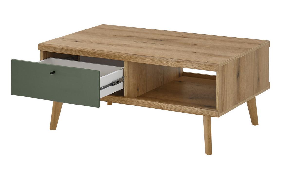 COUCHTISCH Salbei grün, Eiche Evoke, skandinavisch 107 x 67 cm, Wohnzimmertisch mit Stauraum - Salbeigrün/Eichefarben, Holz/Holzwerkstoff (107/67/46cm) - Furn.Design