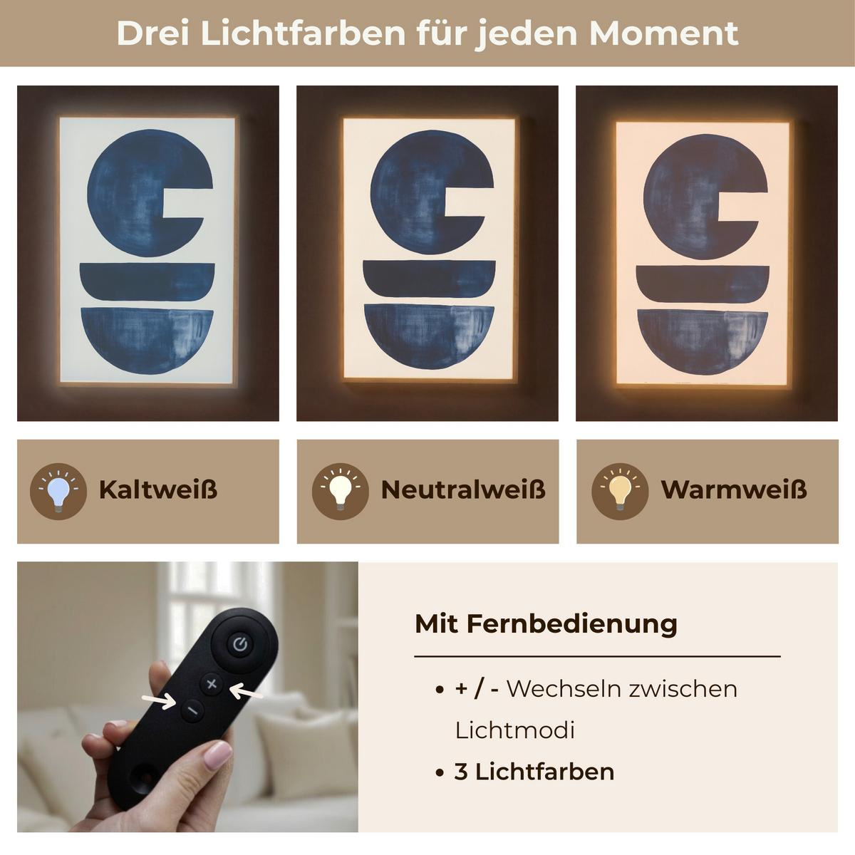 WANDLEUCHTE MIT AKKU Formen - Blau - Abstrakt 60x90 cm - Dunkelblau, Holzwerkstoff (60/90/8cm) - OnlyWow