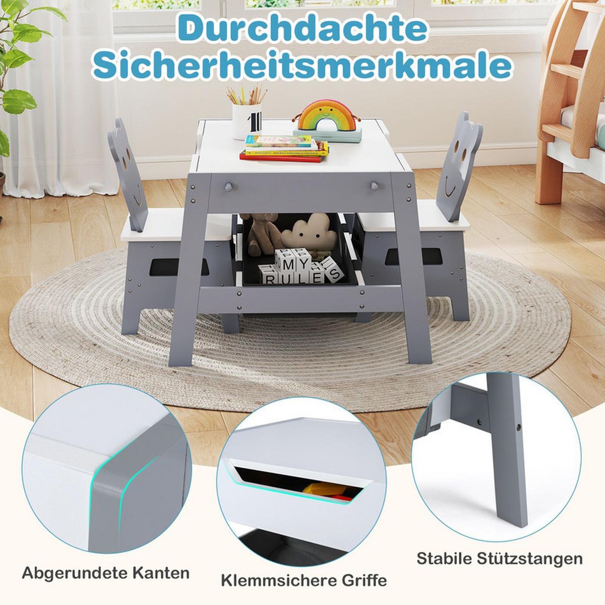 KINDERTISCH mit stuhl grau(3-tlg) - Grau, Holzwerkstoff (70/45/60.5cm) - COSTWAY