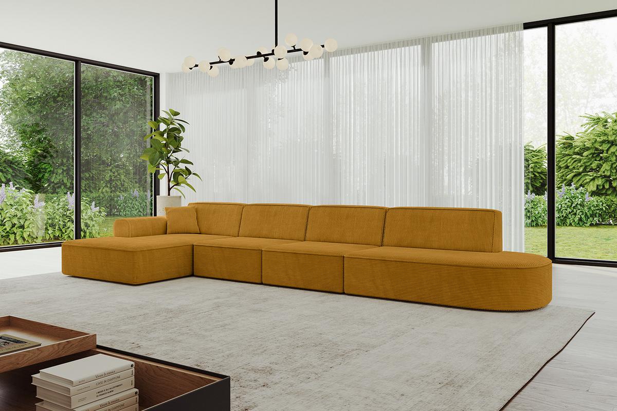 ECKSOFA Ottomane Links IREA-L3-v3 - 412x165x77 cm Senfgelb - Grün, Holzwerkstoff/Textil (412/165cm) - ALTDECOR