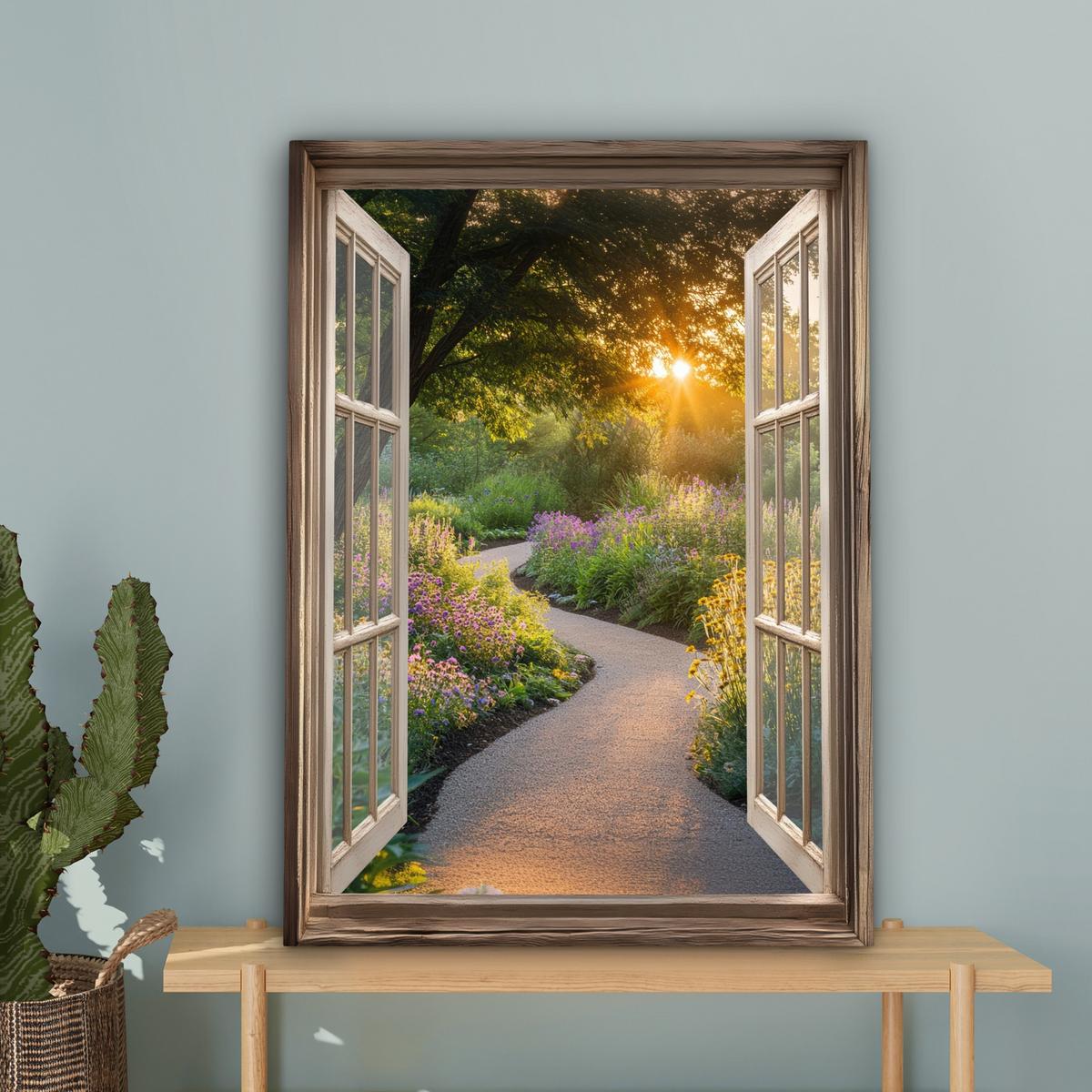 LEINWANDBILD Aussicht - Blumen - Natur - Sonne - Weg Wandbild Wohnzimmer 60x80 cm - Hellgelb, Textil (60/80cm) - MuchoWow
