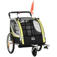 FAHRRADANHÄNGER für 2 Kinder, Schiebefunktion, Regenschutz, Gelb - Gelb/Schwarz, Kunststoff/Metall (75/101/142cm) - HOMCOM
