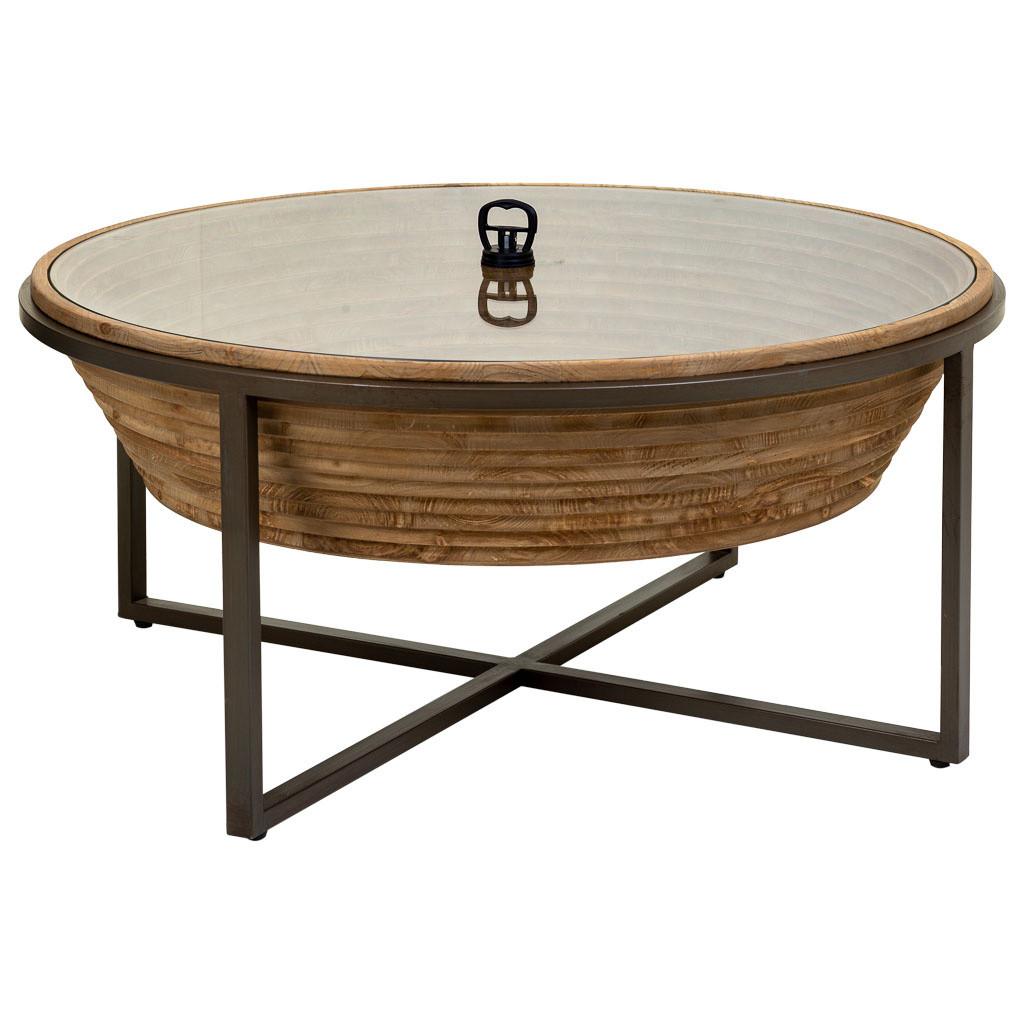 COUCHTISCH aus braunem Holz, Metall und Glas, D102x46 - Braun, Holz (102/102/46cm) - Wanderlust