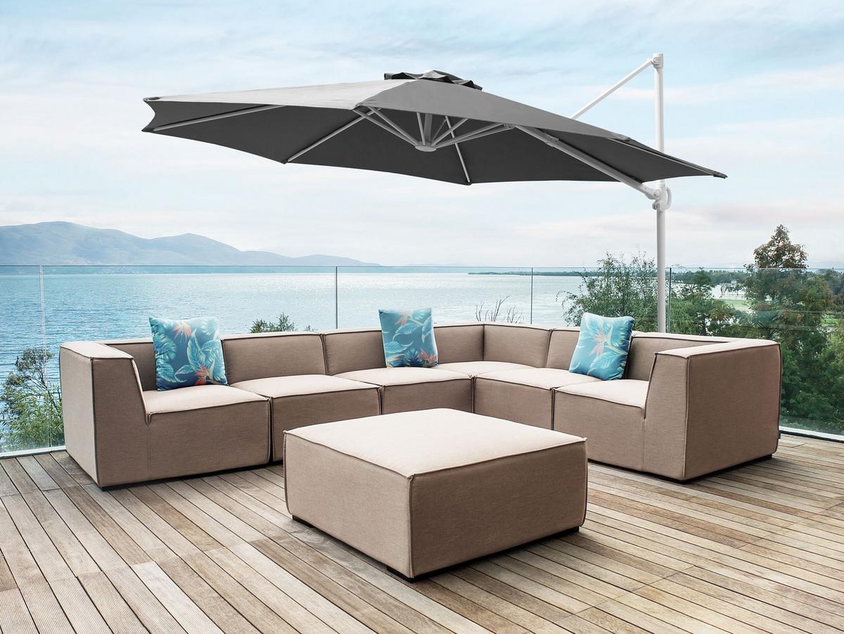 AMPELSCHIRM dunkelgrau/weiß 295 cm Savona II - Weiß/Grau, Textil (295/295cm) - Beliani