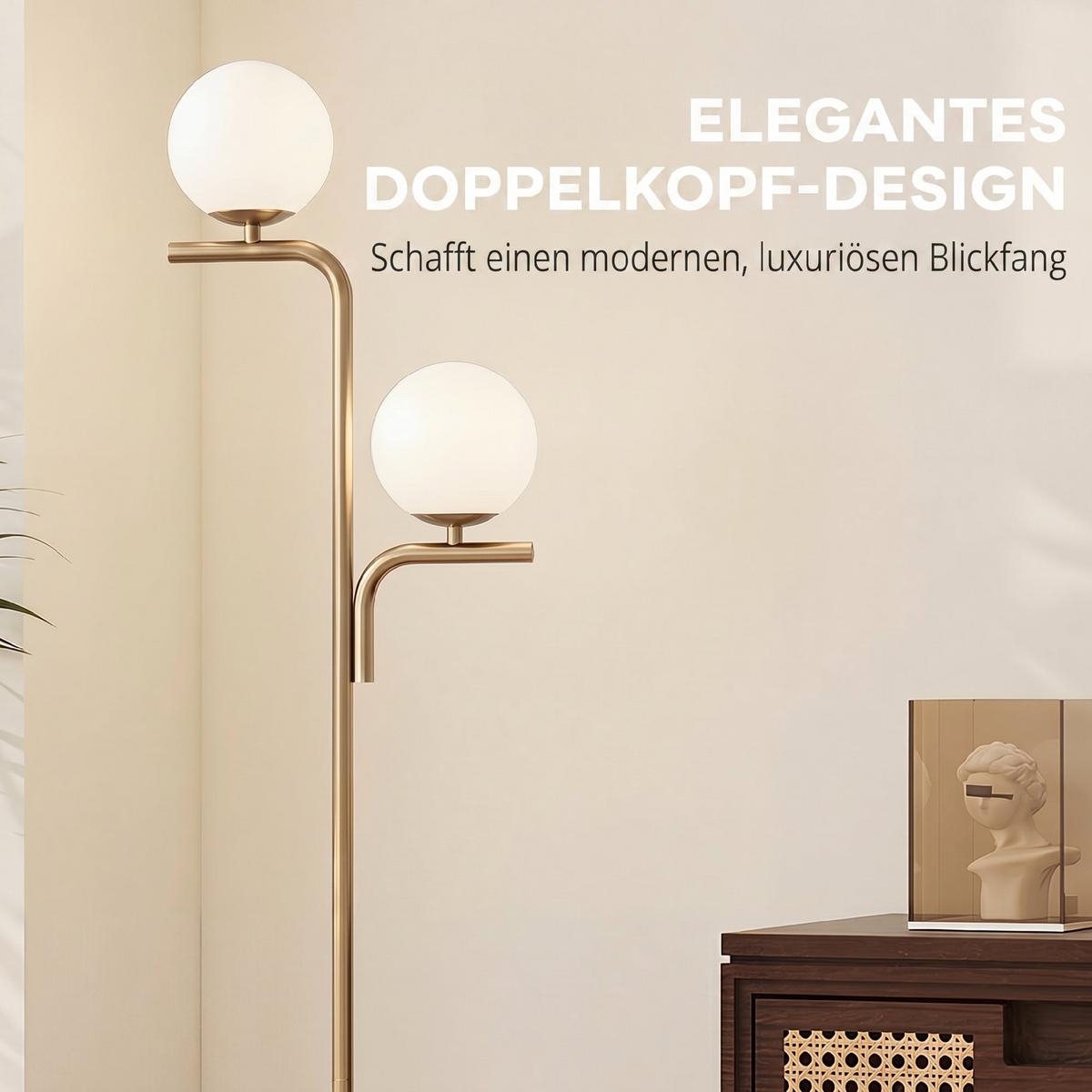STEHLAMPE Stahl Glas Gold - Goldfarben, Metall (33/28/170cm) - HOMCOM