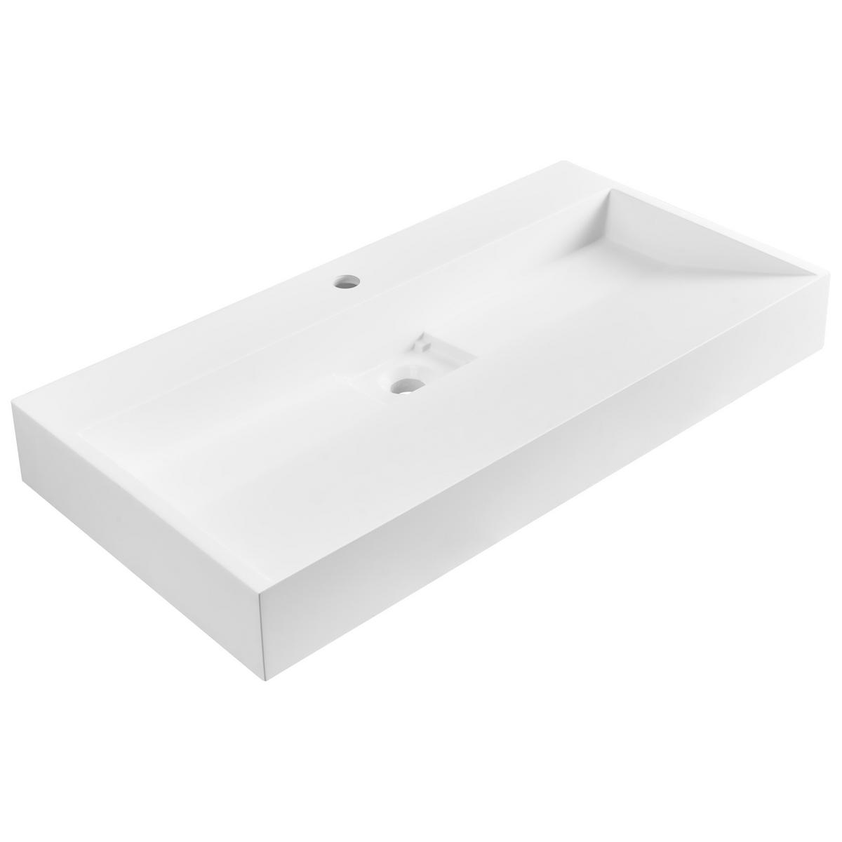 HÄNGEWASCHBECKEN Weiß 90/46 cm Mineralguss Quenko - Weiß, Naturmaterialen (90/12/46cm) - Beliani