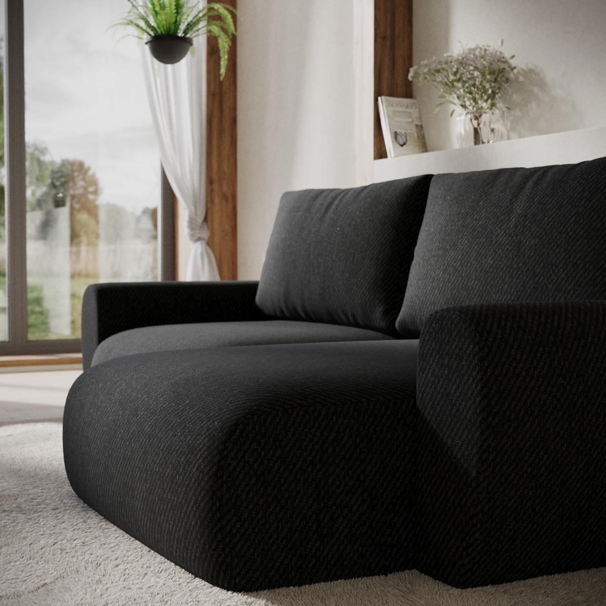 ECKSOFA OMARI mit Schlaffunktion Schwarz im Neve Stoff - Schwarz, Holz/Holzwerkstoff (253/153cm) - AltaBeds