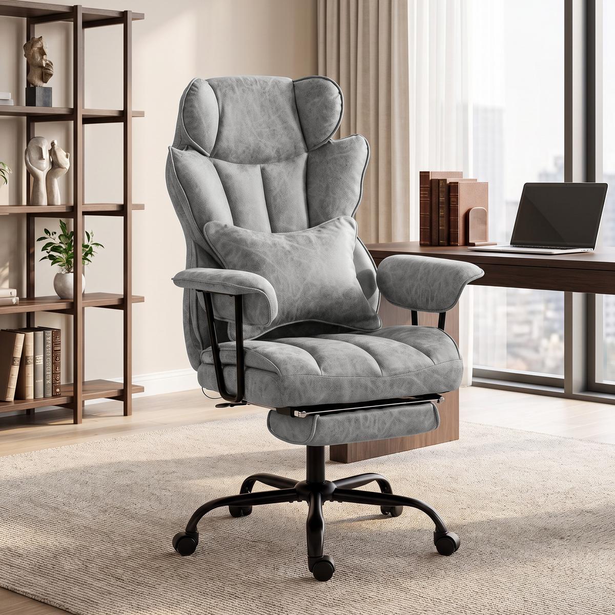 BÜROSTUHL Leathaire Grau - Schwarz/Grau, Kunststoff/Textil (77/126/76cm) - HOMCOM