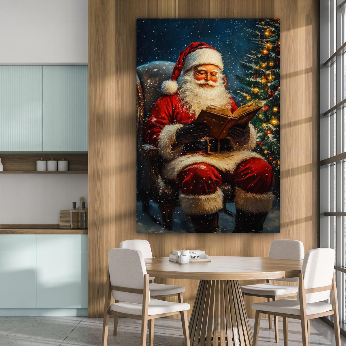 LEINWANDBILD Weihnachtsmann - Weihnachten - Winter - Weihnachtsbaum Deko Groß 90x140 cm - Bordeaux, Textil (90/140cm) - MuchoWow