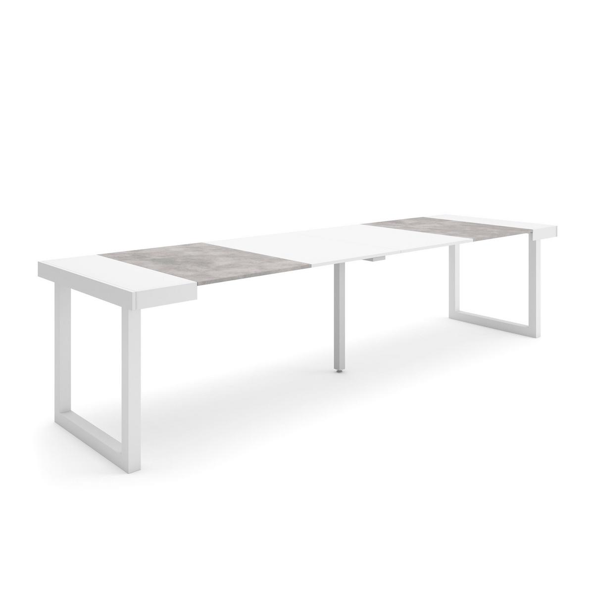 KONSOLENTISCH ausziehbar 58 bis 302cm, für 14 Gäste, weiß zementgrau, 90/58/73cm - Weiß/Grau, Holzwerkstoff (90/302/73cm) - Skraut Home