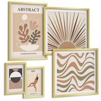 BILDER SET 5er Set - 50x50 cm & 20x30 cm & 40x60 cm Goldrahmen - Matisse Boho abstrakte Muster - Goldfarben, Kunststoff (40/60cm) - TULUP