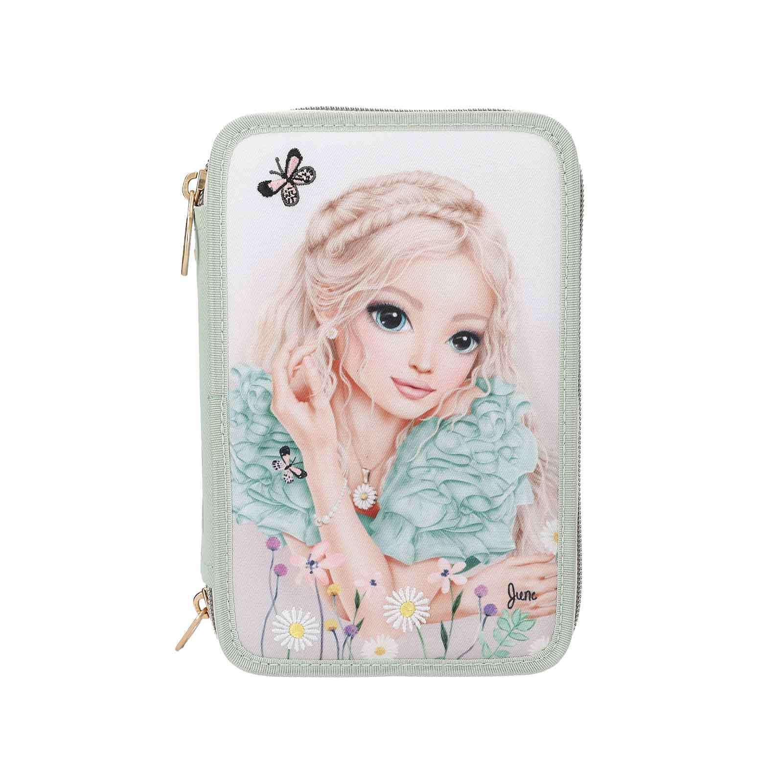 3-FACH FEDERTASCHE MIT STICKEREI SUMMER FEELING INKL. STIFTE TOPModel grün 7,5 x 13 x 20 cm - Grün, Kunststoff (13/20/7.5cm) - Depesche Germany