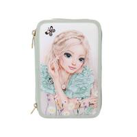 3-FACH FEDERTASCHE MIT STICKEREI SUMMER FEELING INKL. STIFTE TOPModel grün 7,5 x 13 x 20 cm - Grün, Kunststoff (13/20/7.5cm) - Depesche Germany
