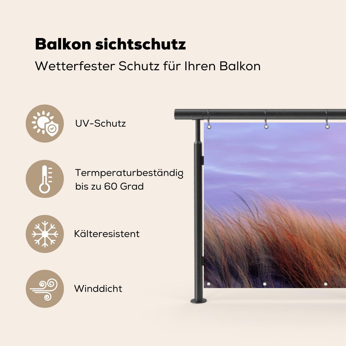 BALKON-SICHTSCHUTZ Leuchtturm - Dünen - Sonnenuntergang Groß 500x90 cm - Hellrosa, Kunststoff (500/90cm) - MuchoWow