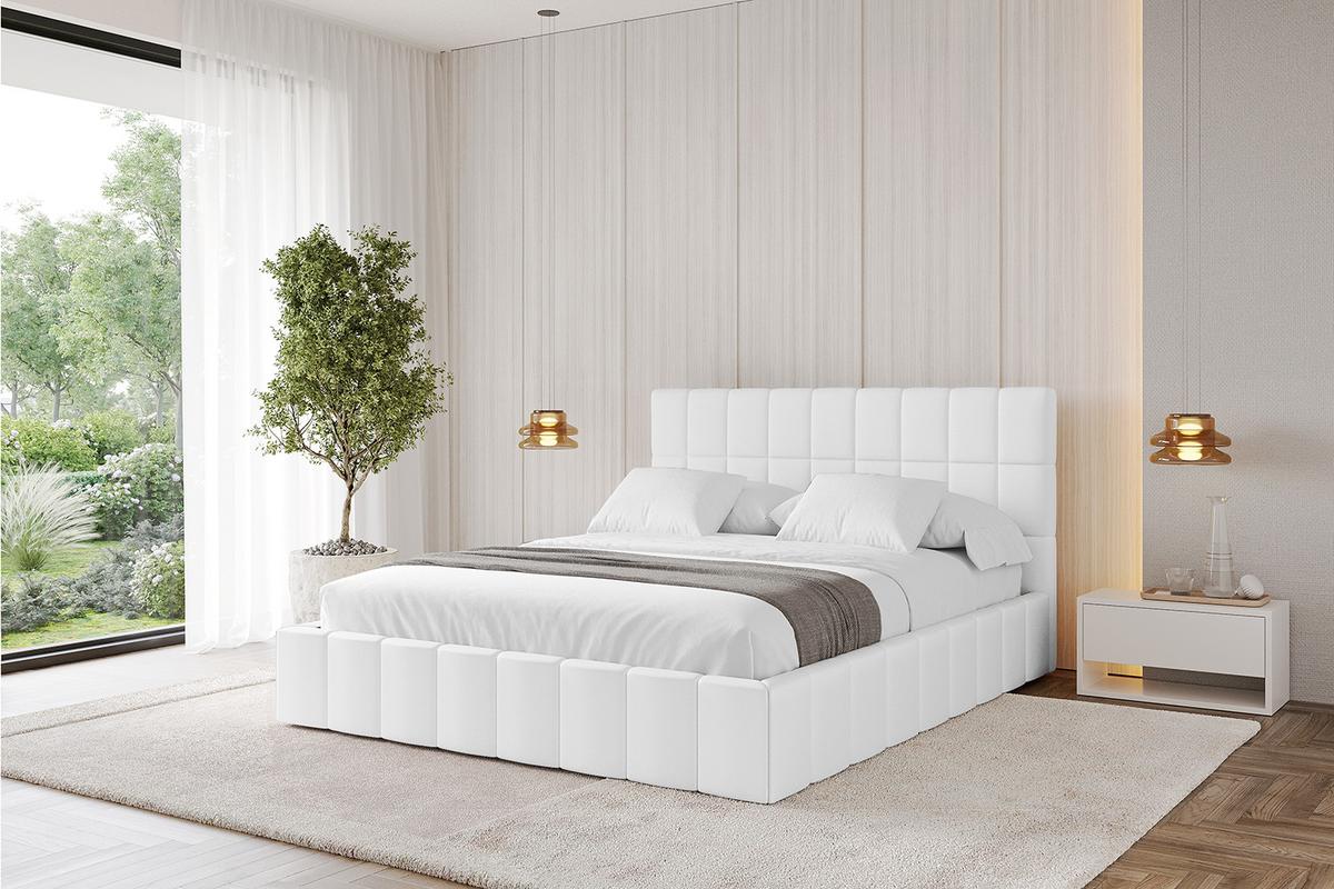 POLSTERBETT mit Bettkasten und Lattenrost, Boxbett ohne Matratze - AMEA 120x200 Weiß Kunstleder - Weiß Hochglanz, Holzwerkstoff/Textil (120/200cm) - ALTDECOR