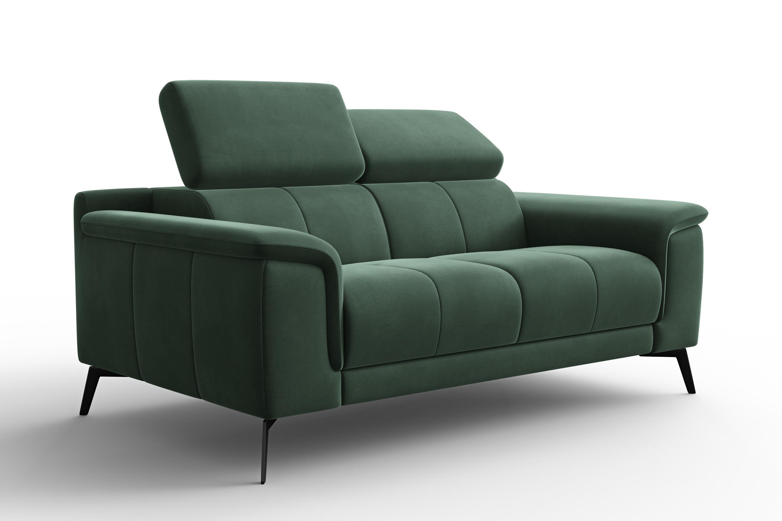 SOFA FIERO 2-Sitzer, Grüner Veloursstoff - Schwarz/Grün, Holz/Textil (170/82/103cm) - Courtois Laville