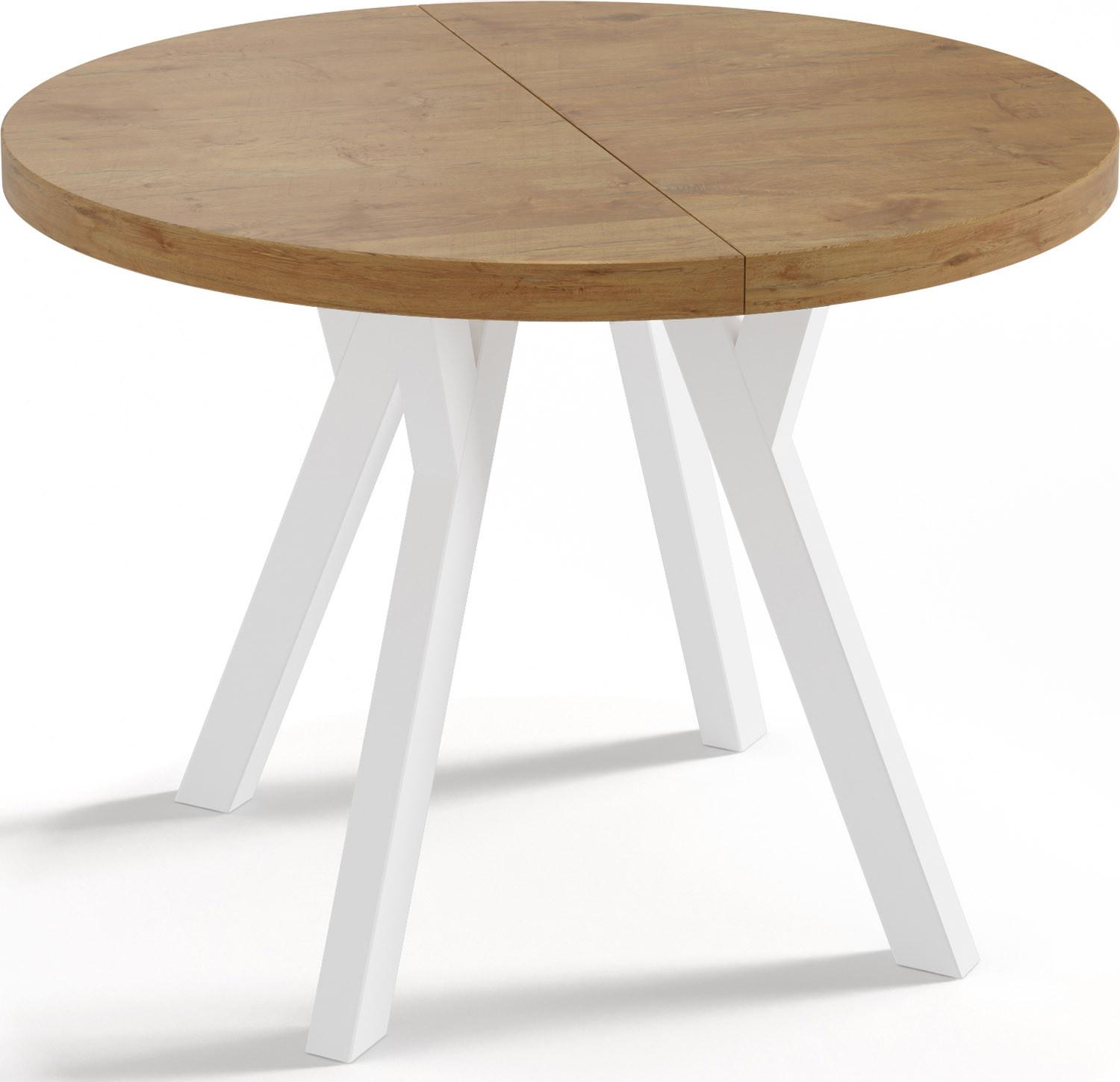 ESSTISCH Twixy runder ausziehbarer, Lancelot Eiche 100-200/100/76 cm - Eichefarben/Weiß, Holz/Holzwerkstoff (100/200/76cm) - WFL GROUP