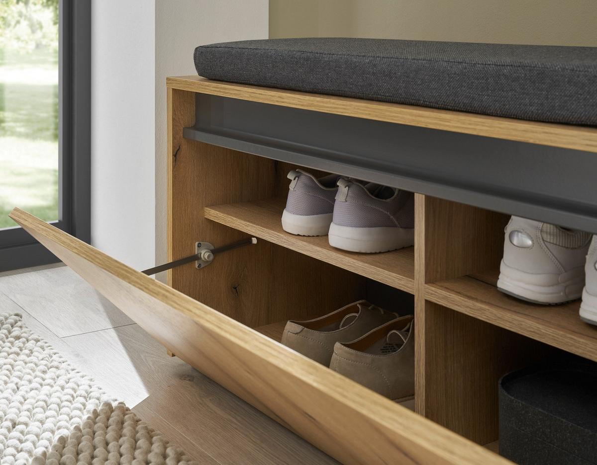GARDEROBEN-SET Evoke Eiche, grau 100 cm 3-teilig, Flurgarderobe inkl. Sitzkissen - Eichefarben/Schwarz, Holzwerkstoff/Kunststoff (100/200/40cm) - Furn.Design