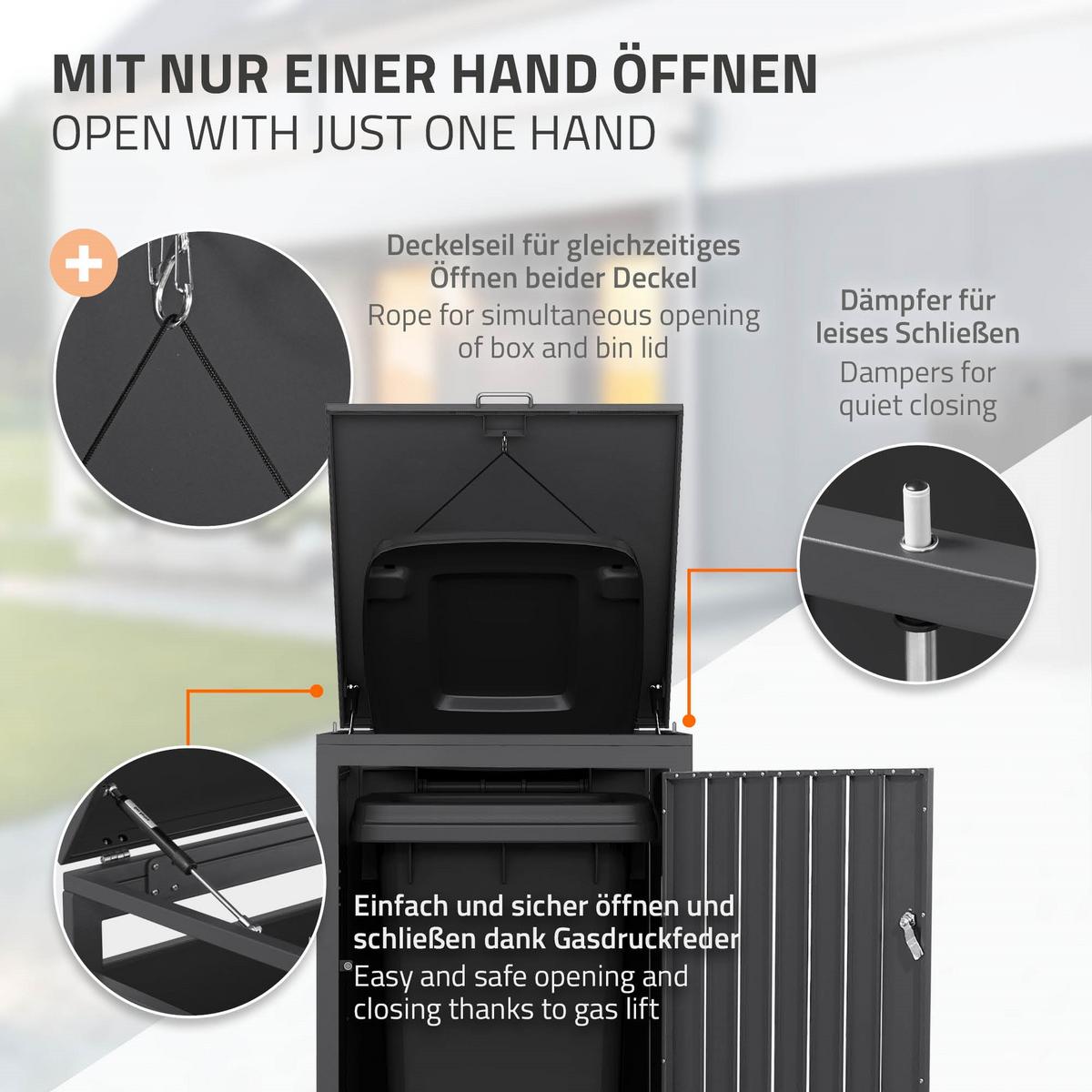 MÜLLTONNENBOX 1er Anthrazit - Anthrazit, Metall (68/120/80cm) - ML-DESIGN