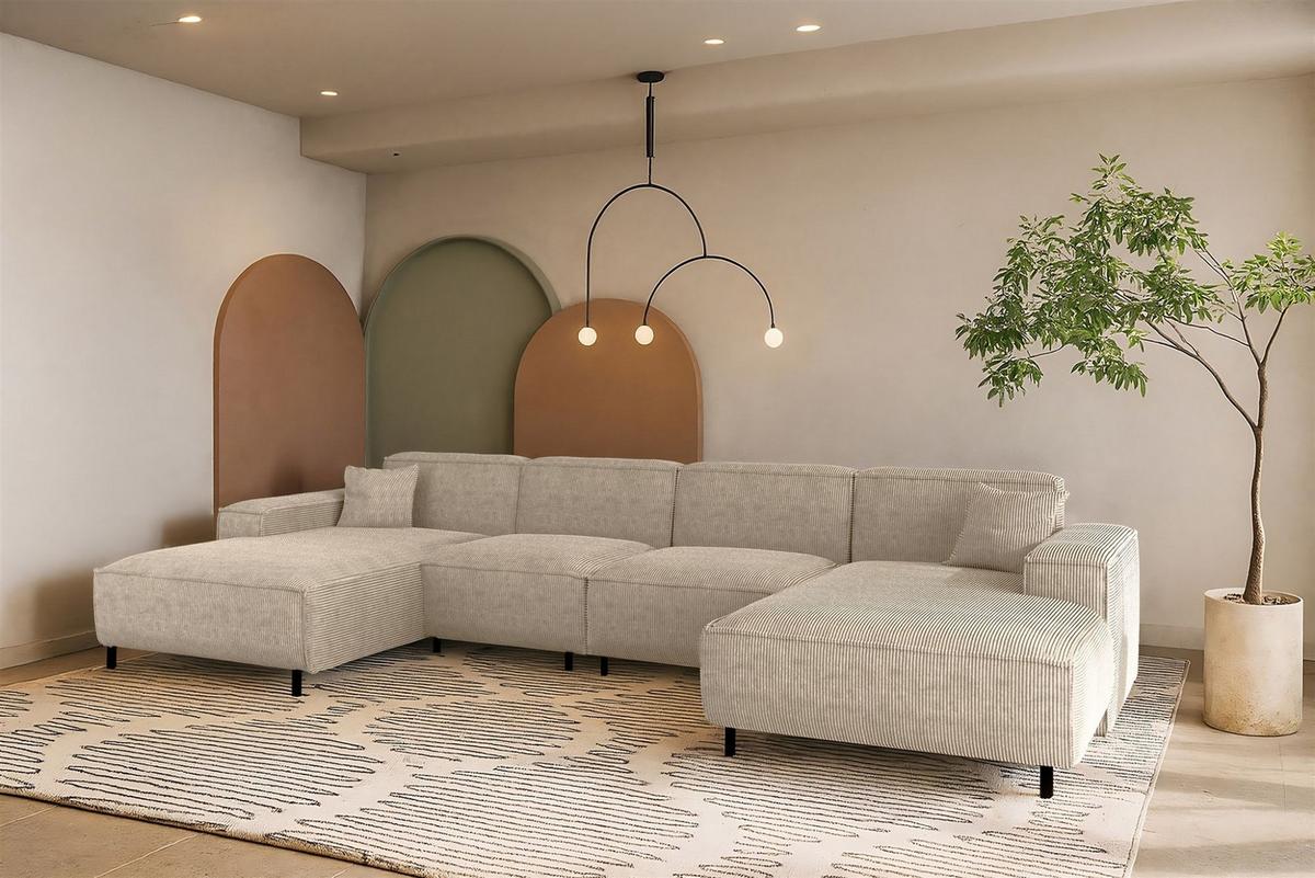 WOHNLANDSCHAFT Gloria In Scala - Beige, Holzwerkstoff/Textil (378/73/165cm) - Fun Möbel
