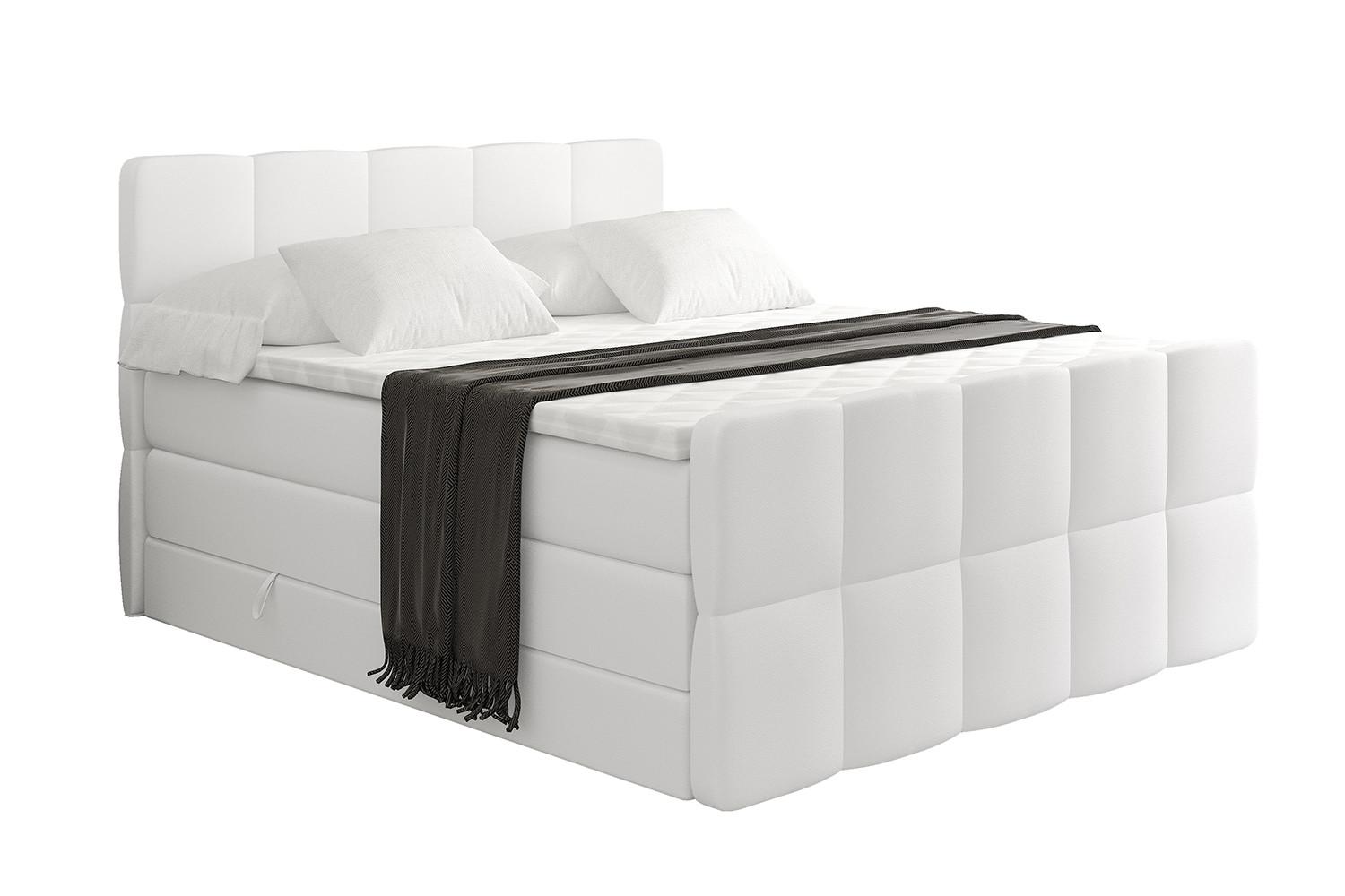 BOXSPRINGBETT mit Matratze und Lattenrost - LIRO-Z KING-180x200 - Weiß Kunstleder - Weiß, Holzwerkstoff (180/200cm) - ALTDECOR