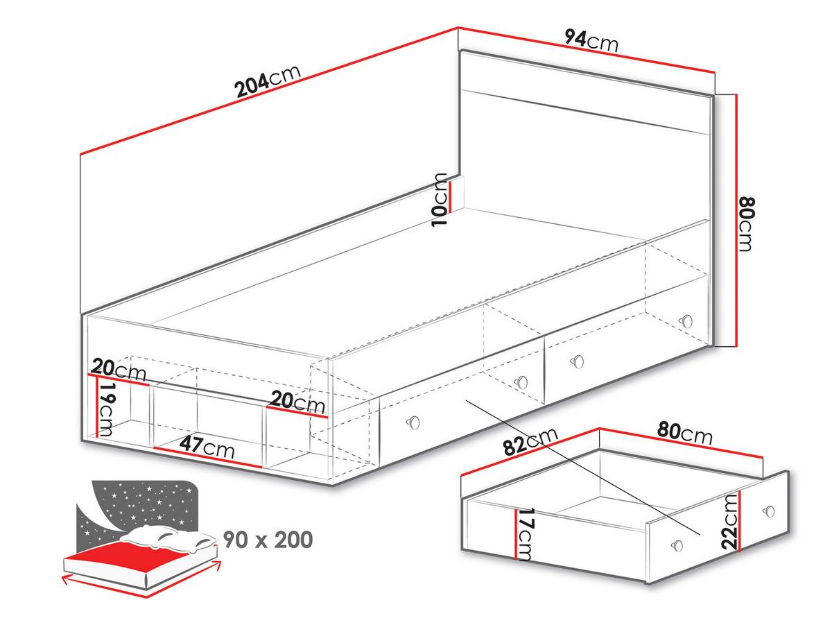 JUGENDBETT Pixel PX14/15 L/P - Eichefarben/Weiß, Holzwerkstoff (90/200cm) - MIRJAN24