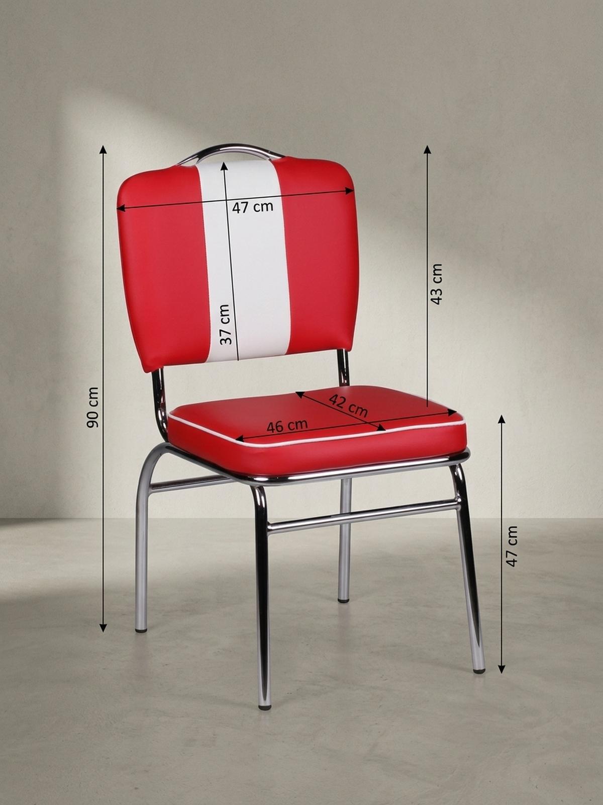 ESSZIMMERSTUHL Kunstleder mit Metallgestell Retro 50-er Jahre gepolstert, Rot 47x45x90 cm - Rot/Silberfarben, Kunststoff/Textil (47/90/45cm) - KADIMA DESIGN