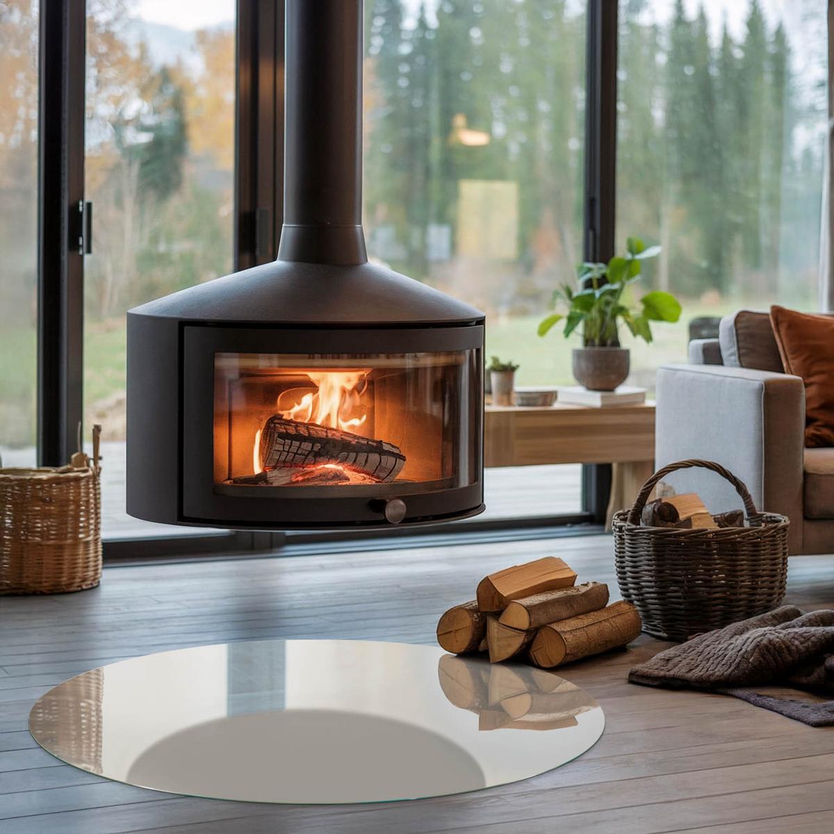 GLASPLATTE für Kamin Ø 100 cm - Creme, Glas (100/100/0.4cm) - TULUP
