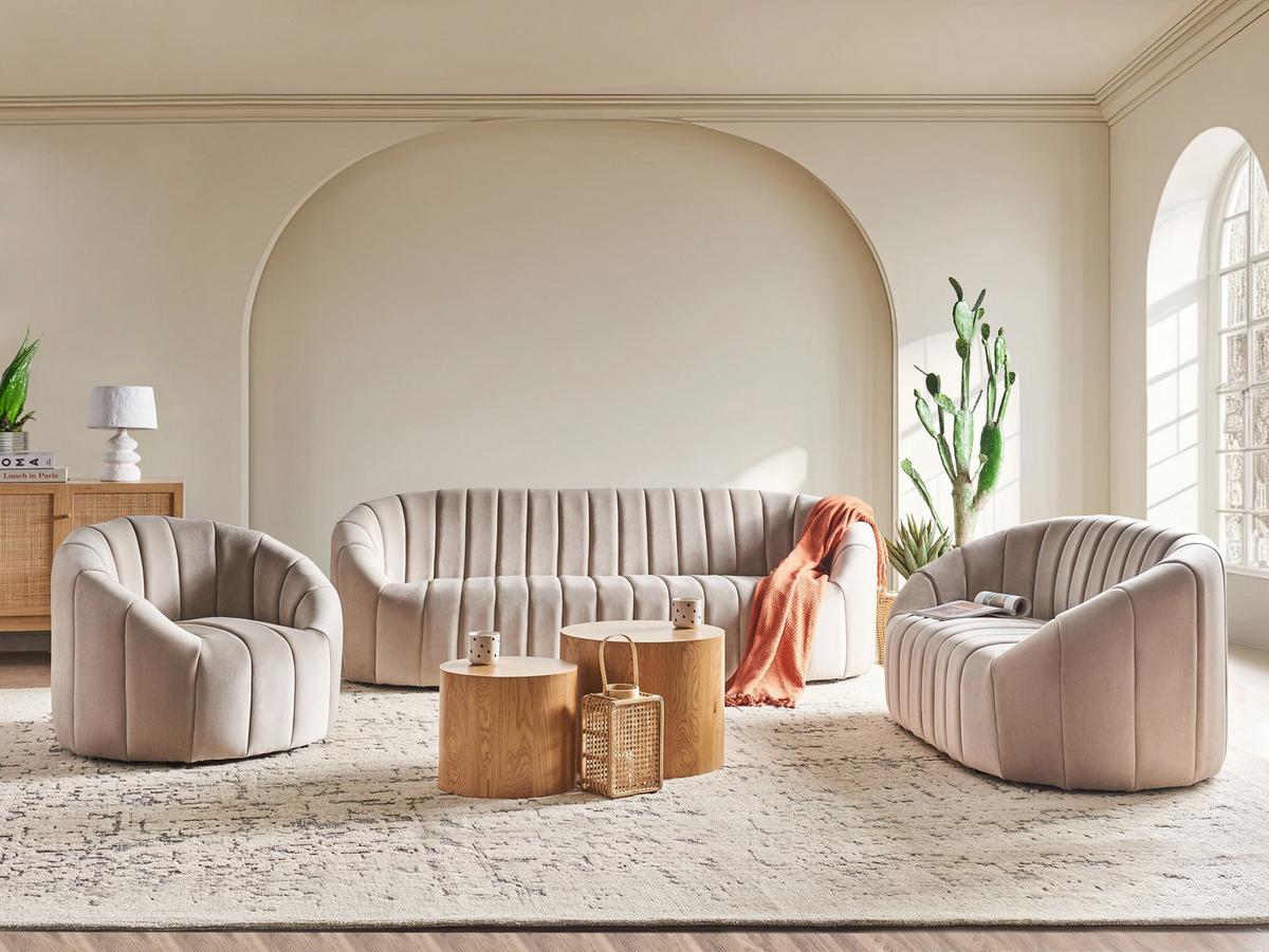 SOFA-SET 6-Sitzer Samtstoff Beige Malung - Beige, Textil (202/68/79cm) - Beliani