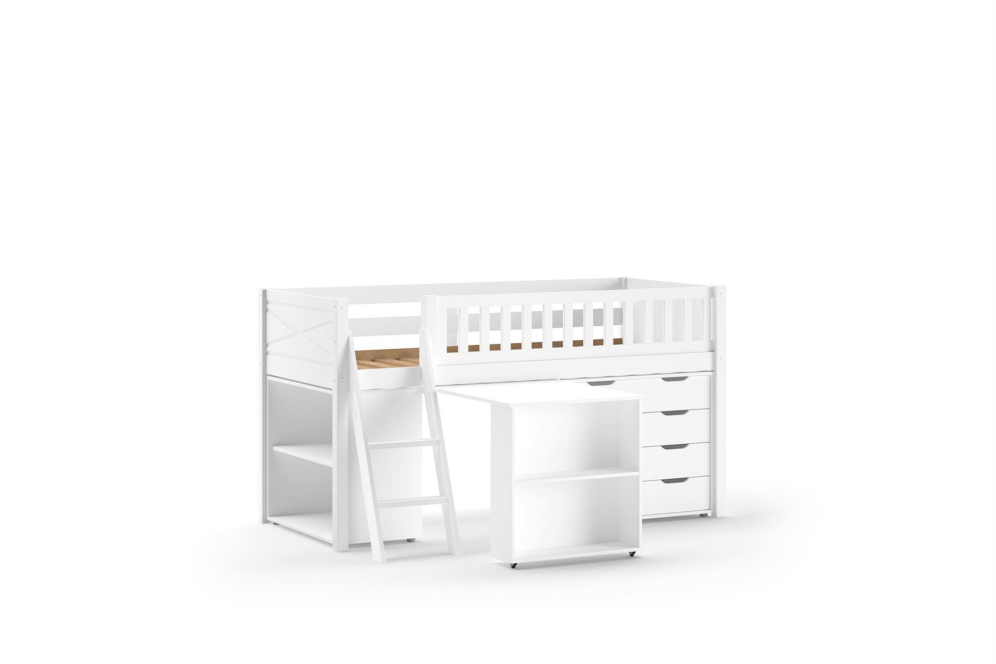 HOCHBETT Karyl 208x114x135 Massivholz Weiß Regal Kommode - Weiß, Holz (90/200cm) - 58aufmkessel