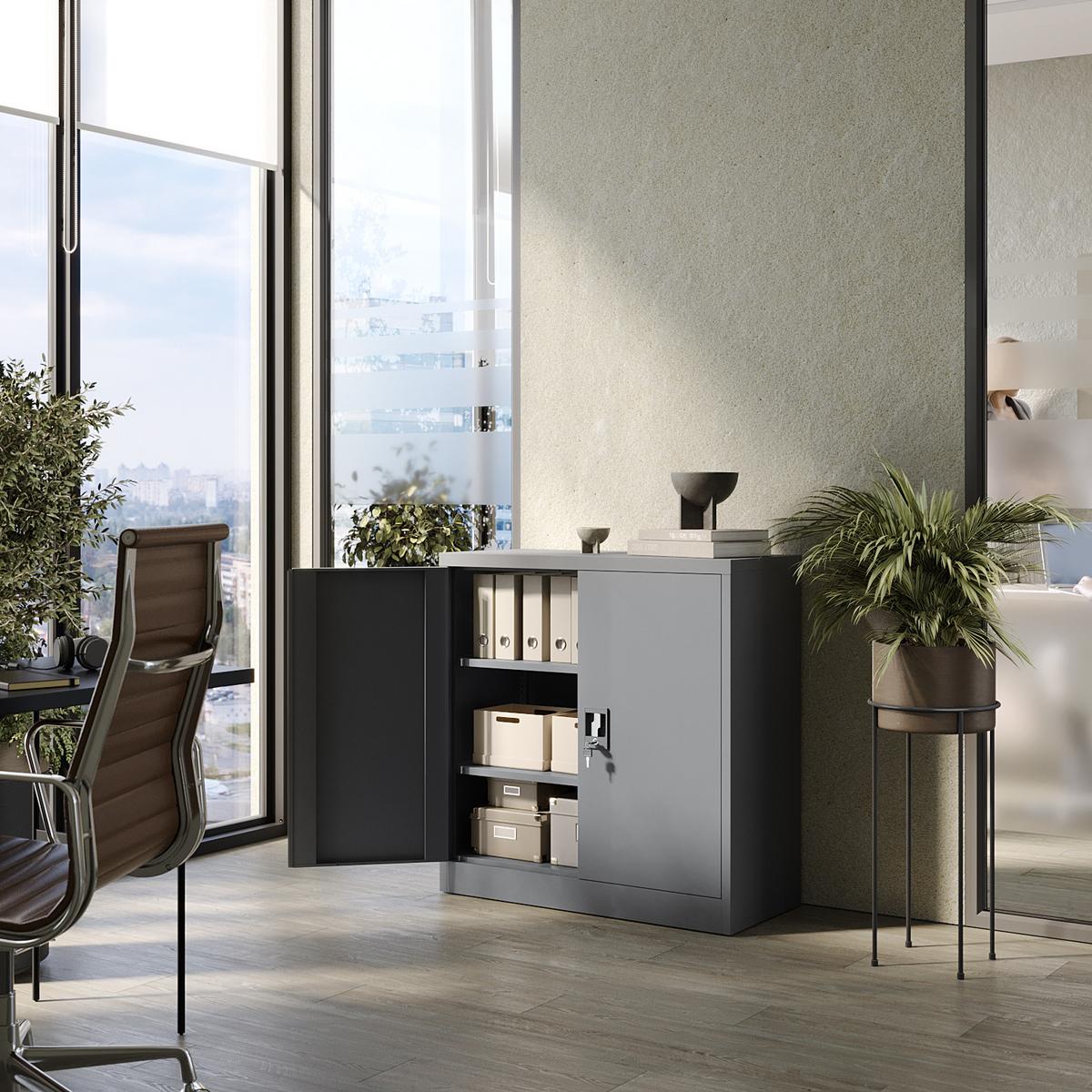AKTENSCHRANK Metallkommode Metallschrank mit Schloss für Büro Akten und Dokumente Anthrazit 90x90x40cm - Anthrazit, Metall (90/90/40cm) - Muralo