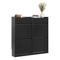 SCHUHKIPPER mit 4 Klappen und 2 Schubladen, Schwarz 98x19x95 cm - Schwarz, Holzwerkstoff (98/95/19cm) - SoBuy