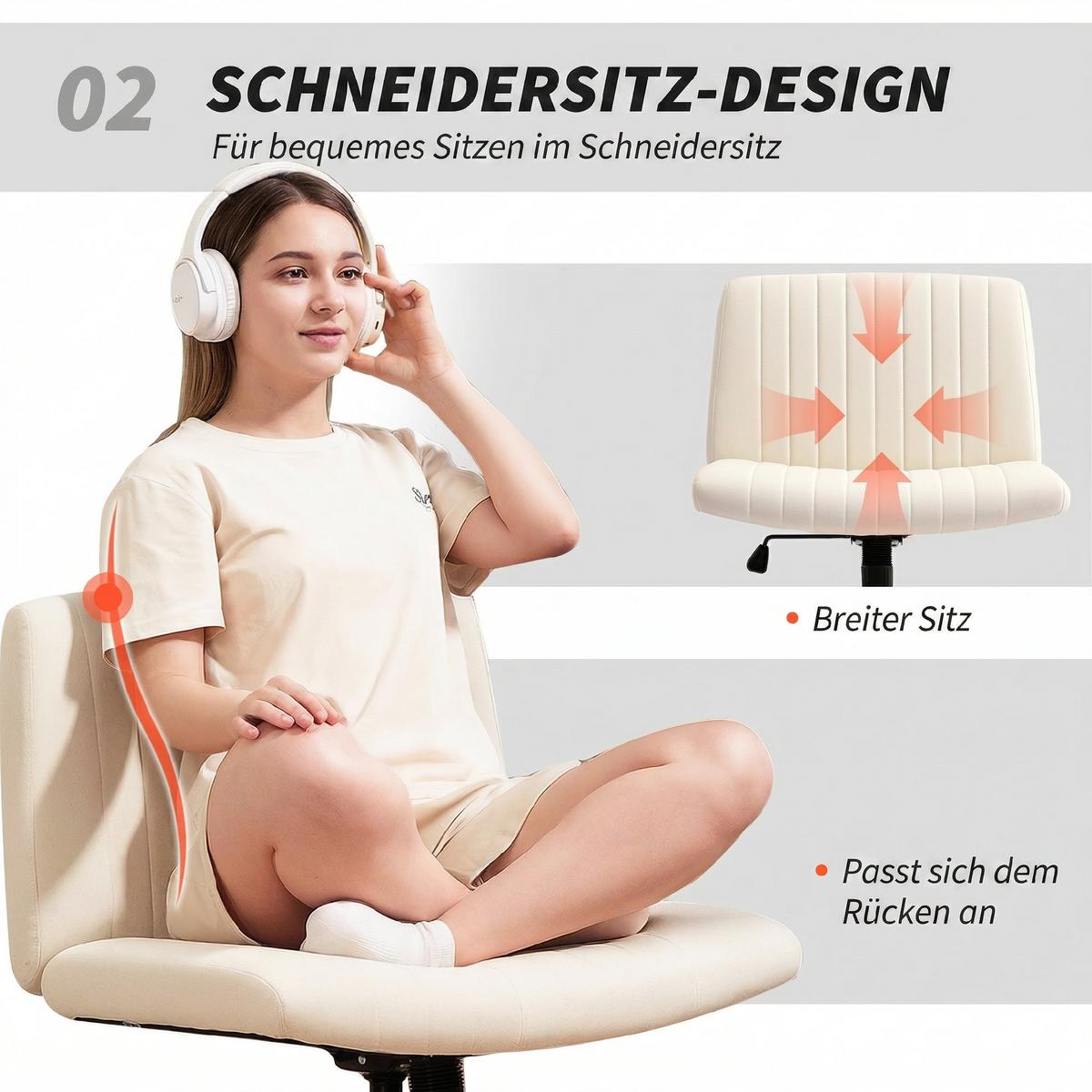 SCHREIBTISCHSTUHL Leinen Cremeweiß - Creme/Schwarz, Textil/Metall (64/83/65cm) - HOMCOM