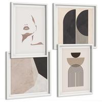 BILDER SET 4er Set - 50x50 cm & 40x60 cm Weißer Rahmen - Abstrakte weiß-braune Muster - Weiß, Kunststoff (50/50cm) - TULUP