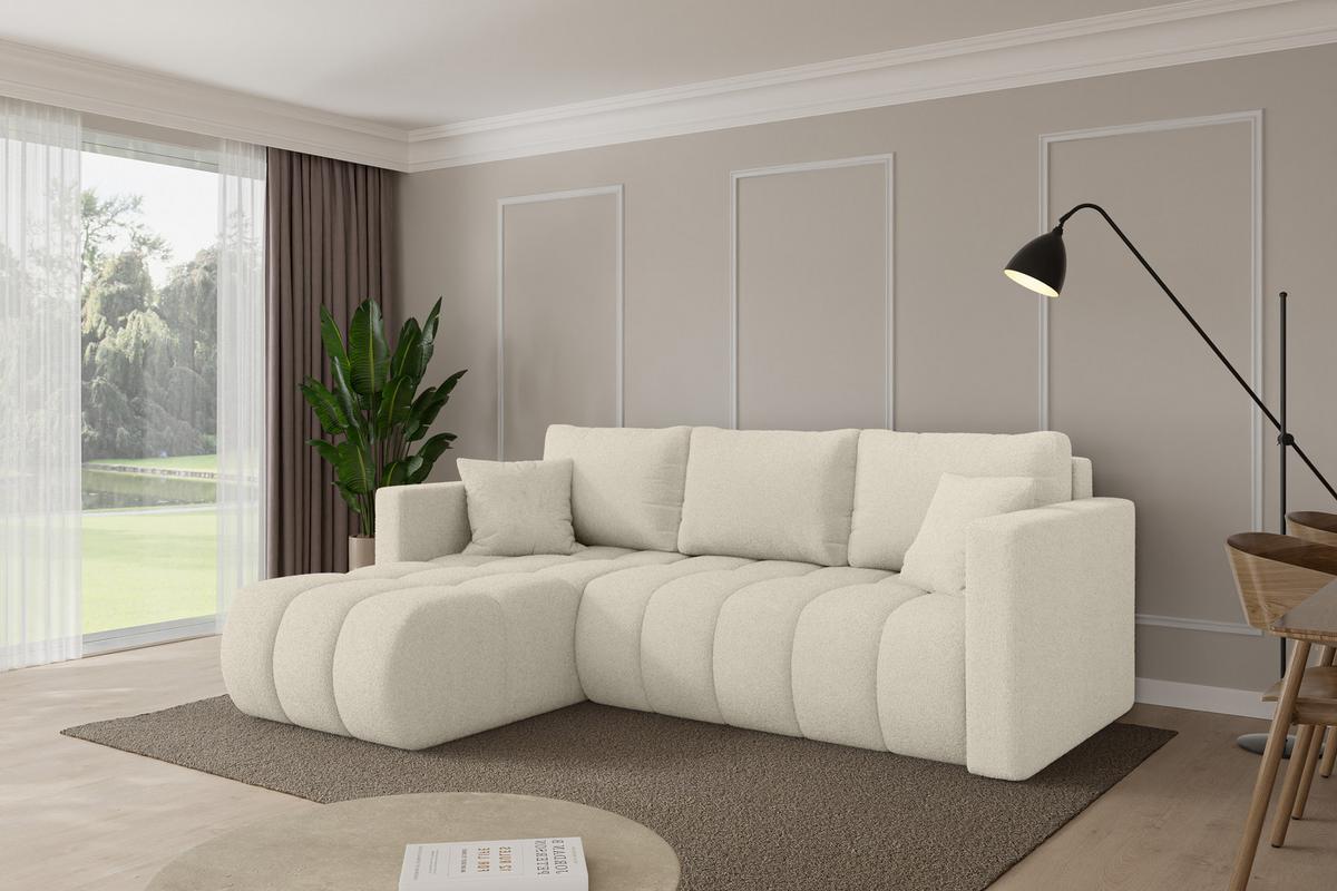 ECKSOFA mit Schlaffunktion Ottomane Links GARD-L 226x146x85 Beige Bouclé - Sandfarben/Beige, Holzwerkstoff/Kunststoff (226/146cm) - ALTDECOR