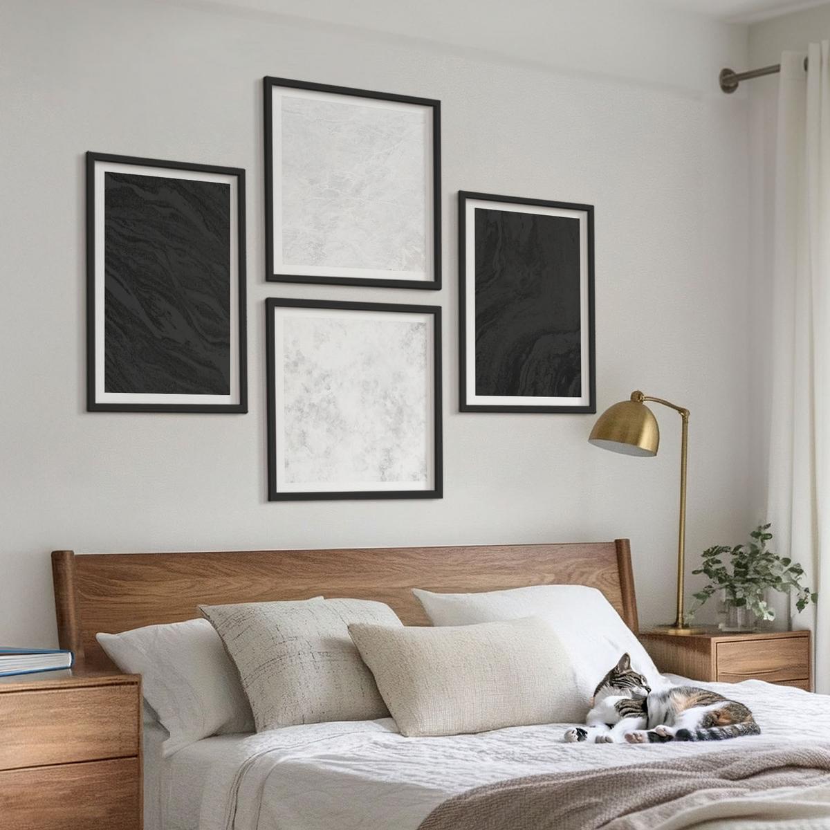 BILDER SET 4er Set - 50x50 cm & 40x60 cm Schwarzer Rahmen - Dunkles Licht, glamouröse Marmor - Schwarz, Kunststoff (50/50cm) - TULUP