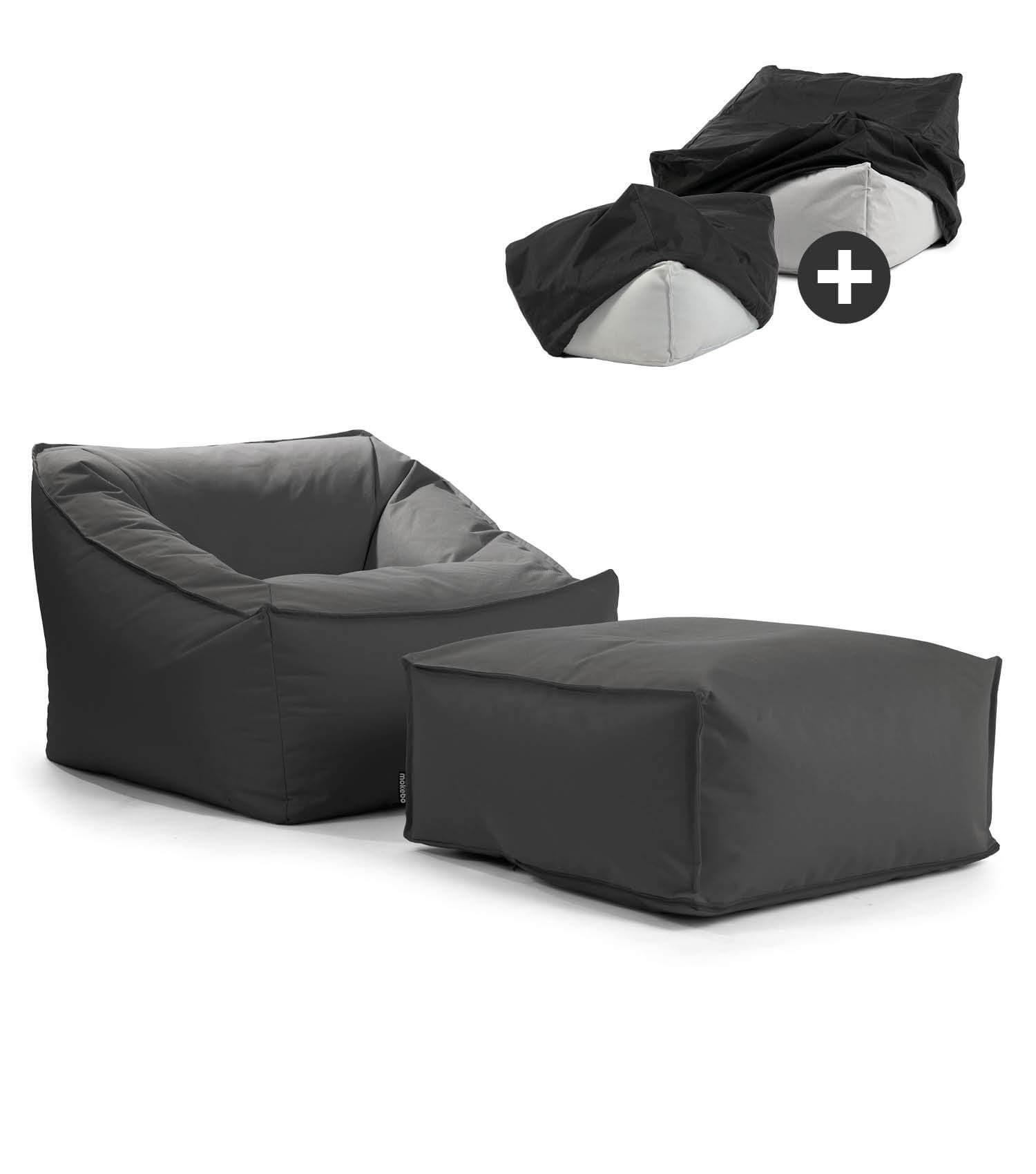 OUTDOOR SITZSACK Der Sunnyboy mit Hocker - Schwarz, Textil (80/60/83cm) - Mokebo